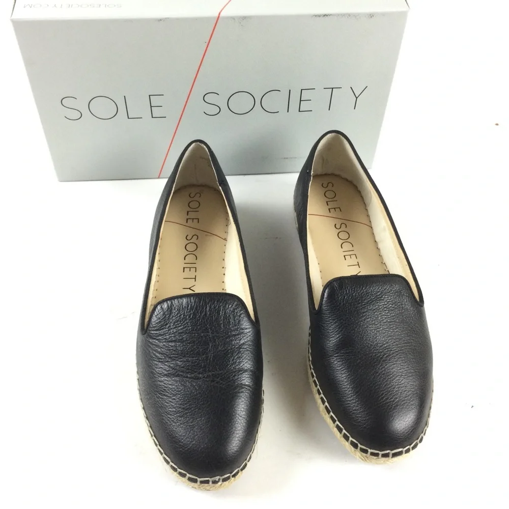 SOLE SOCIETY Sammah Leather Espadrille Slip-On Loafer Black Sz 8.5